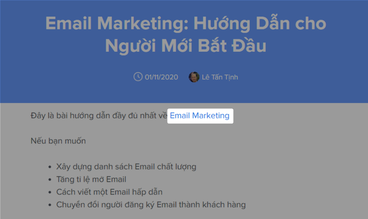 keyword "Email marketing" xuất hiện ở cầu đầu tiên của bài
