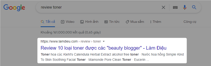 Top 1 Google với keyword "review toner"
